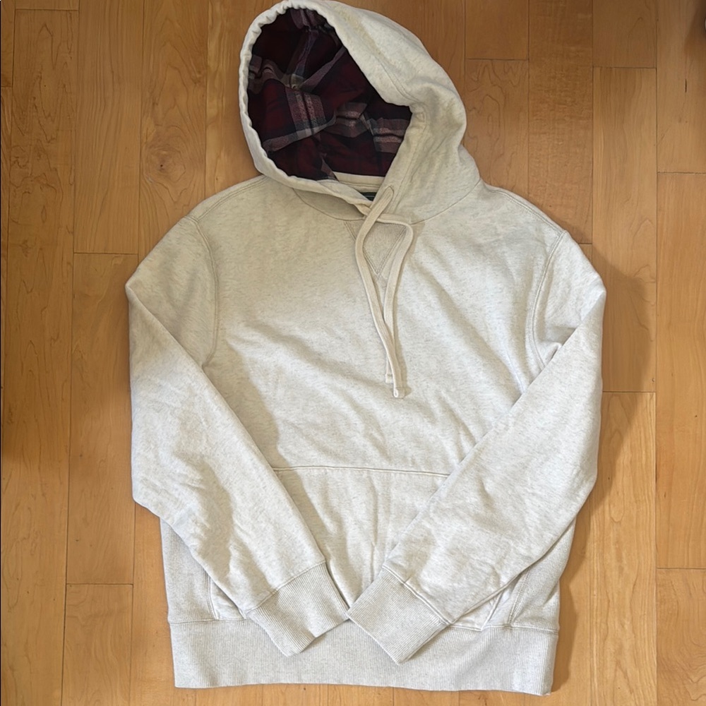 Cream colored Hoodie with Plaid Lining